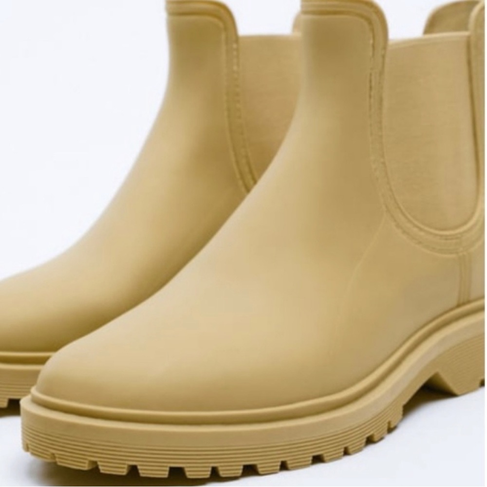 Zara tan rubber boots. 1.6” heel…NWT